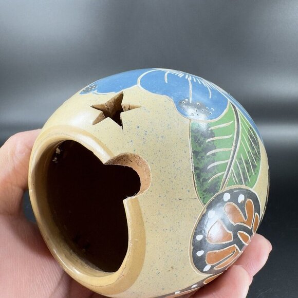 Hand Crafted Pottery Luminary Tea Light Holder Norman Calero Flower Butterfly - Picture 8 of 16